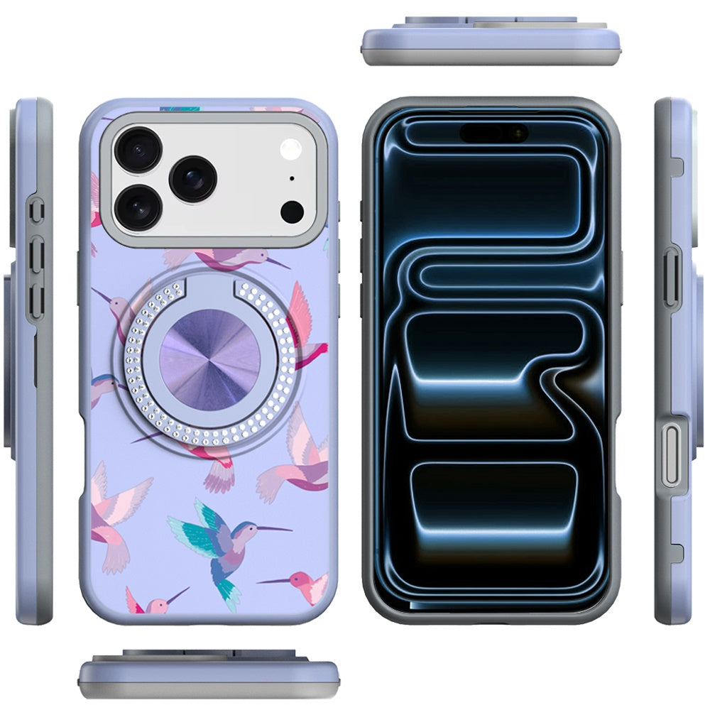 For Apple iPhone 17 Pro Max Pattern Design Hybrid with Invisible Ring Stand & Magnetic Back, Shockproof Protective Grip Case Cover