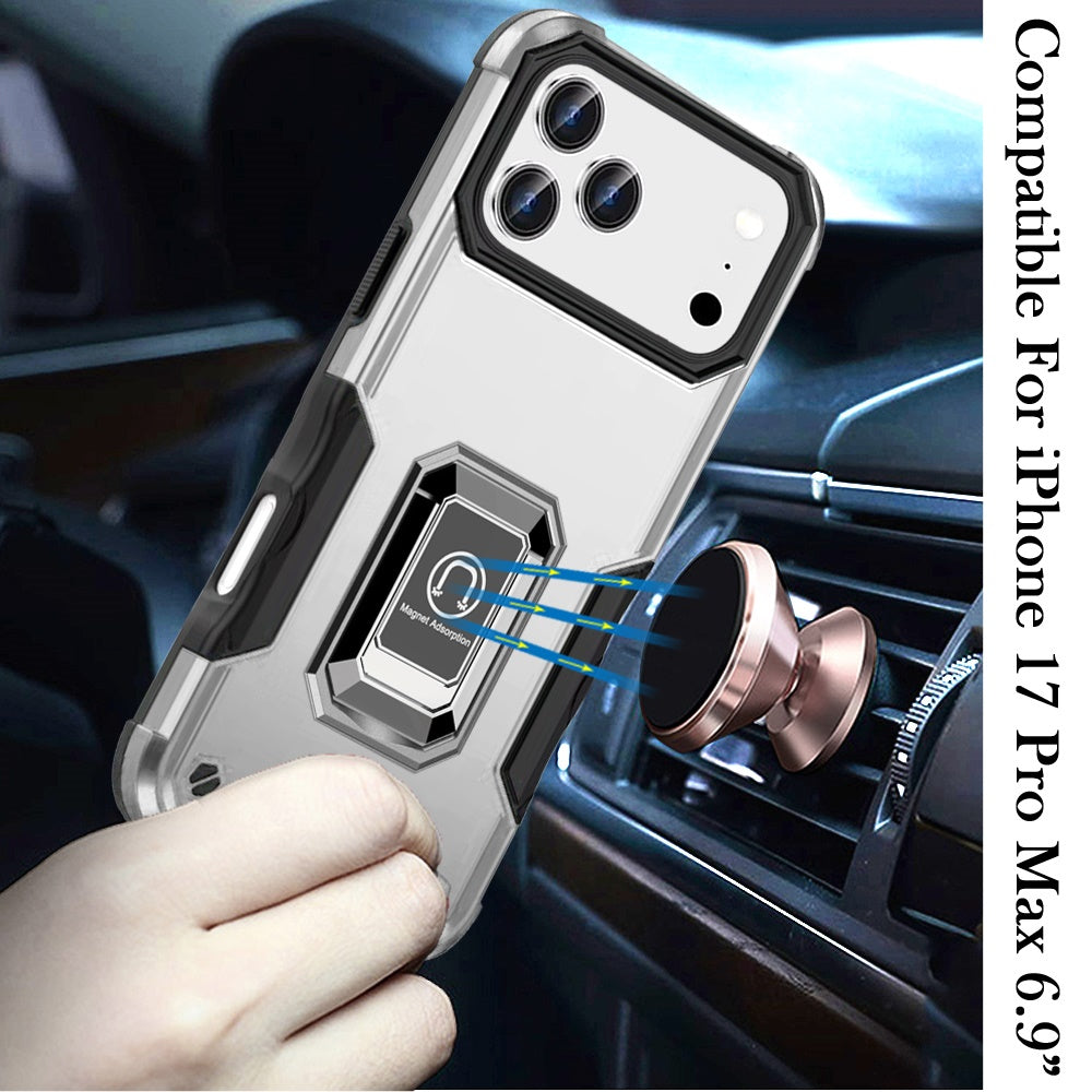 For Apple iPhone 17 Pro Max (6.9") Hybrid Stand Magnetic Ring Holder Kickstand Heavy Duty Rugged Drop Silicone & Hard PC Shockproof Case Cover