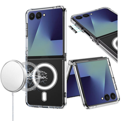 For Samsung Galaxy Z Flip 7 Clear Magnetic Case with Built-in Magnets Compatible with MagSafe Slim Soft TPU Bumper Case Cover Clear