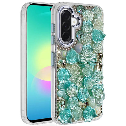 Phone Case for Samsung Galaxy A27 3D Flower Bling Rhinestone Glitter Cute Stylish Shockproof Protective Decorative Luxury Grip Stones Ornaments Cover