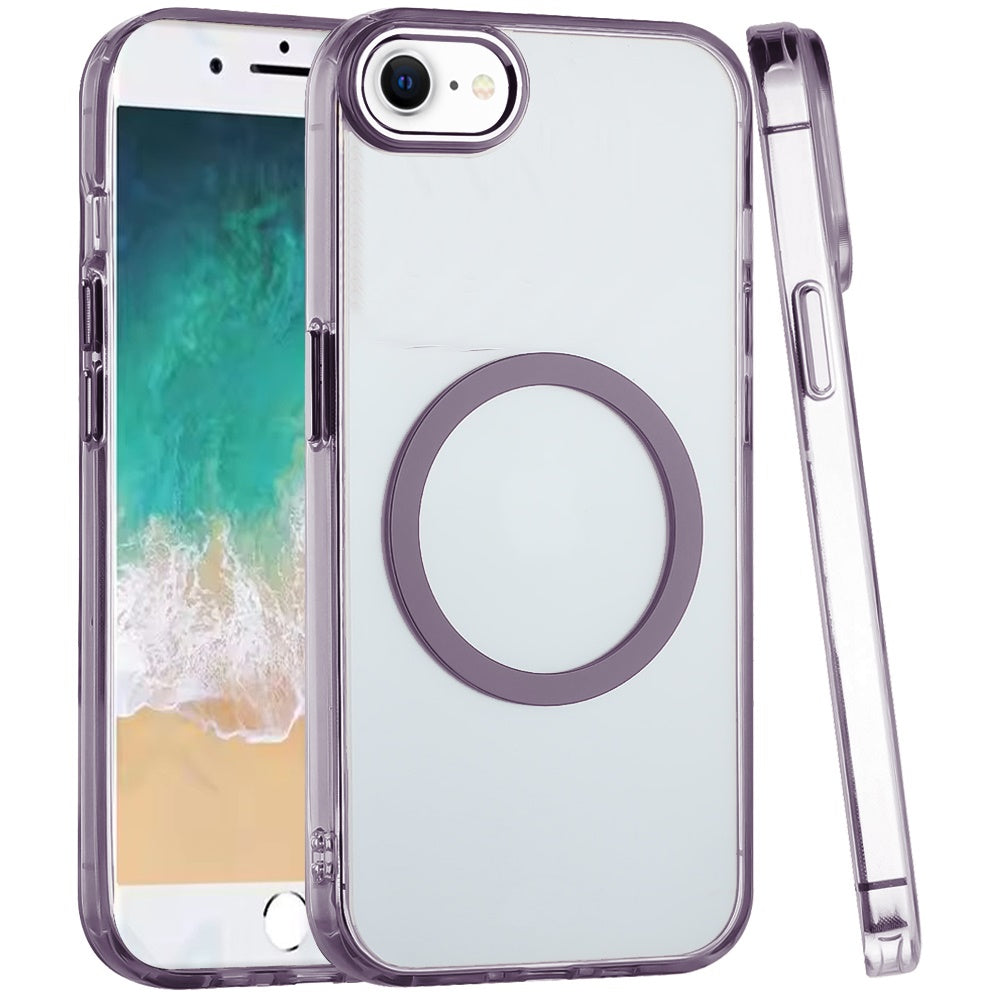 Transparent Back Hybrid Case - Magnetic Circle, Color Frame, Metal Buttons, MagSafe Compatible