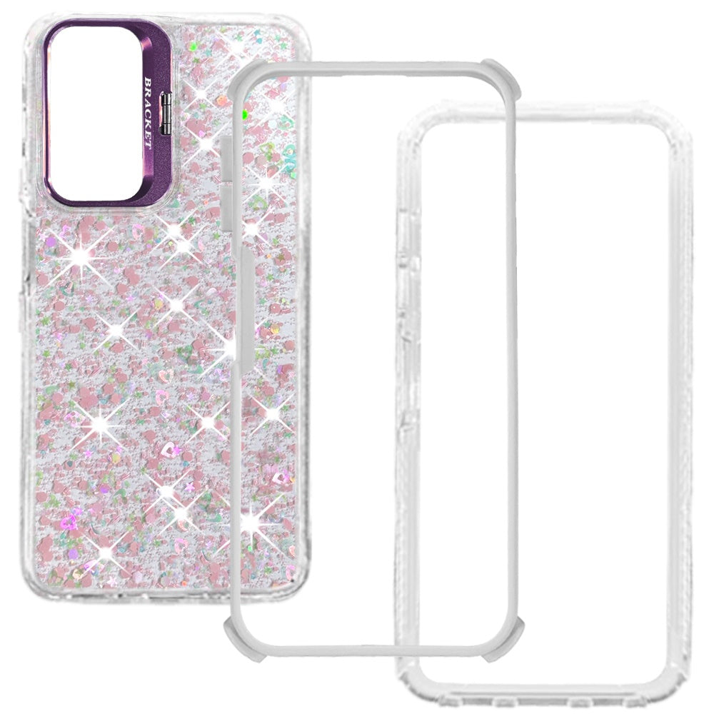 Phone Case for Samsung Galaxy A37 Luxury Bling Scattered Glitter Hybrid Dual Layers with Integrated Camera Stand and Sparkle Finish Design Cover