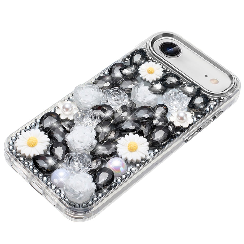 For Apple iPhone 17 Air (6.6") Fashion Daisy Floral Series, Full 3D Bling Crystal Diamonds Sparkling Rhinestone Glitter Hybrid Design Case Cover