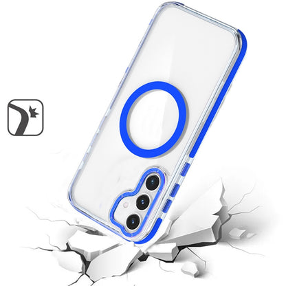 For Samsung Galaxy S22 Ultra Transparent back with Colorful Frame Strong Magnetic Circle [Compatible with Magsafe] Shockproof Case Cover