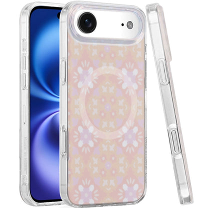 For Apple iPhone 17 AIR Stylish Pattern Fashion IMD Printed Design TPU Double Layer Slim Shockproof with Magnetic Back Case Cover Flowers Pink Gradient