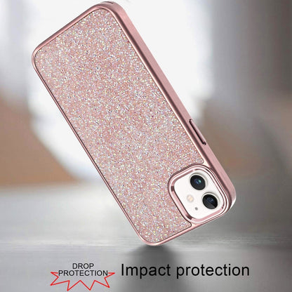 For Apple iPhone 11 Crystal Sparkle Diamond Glass Full Mini Glitter Bling Frame TPU Hybrid Protective Case Cover Dark Purple
