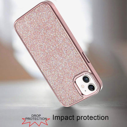 For Apple iPhone 11 Crystal Sparkle Diamond Glass Full Mini Glitter Bling Frame TPU Hybrid Protective Case Cover Rose Gold