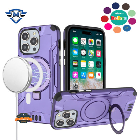 For Apple iPhone 15 /6.1" Brushed Armor Rugged Hybrid with Invisible Magnetic Circle Kickstand Shockproof Hard PC Protective Case Cover -