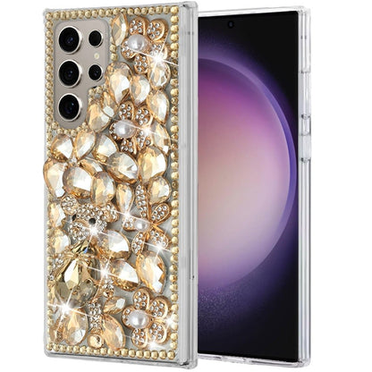 Phone Case for Samsung Galaxy S23 Ultra Luxury Full Diamond Glitter 3D Floral Ornament Hybrid Shockproof Stylish Rhinestone Designer Protective Elegant Cover