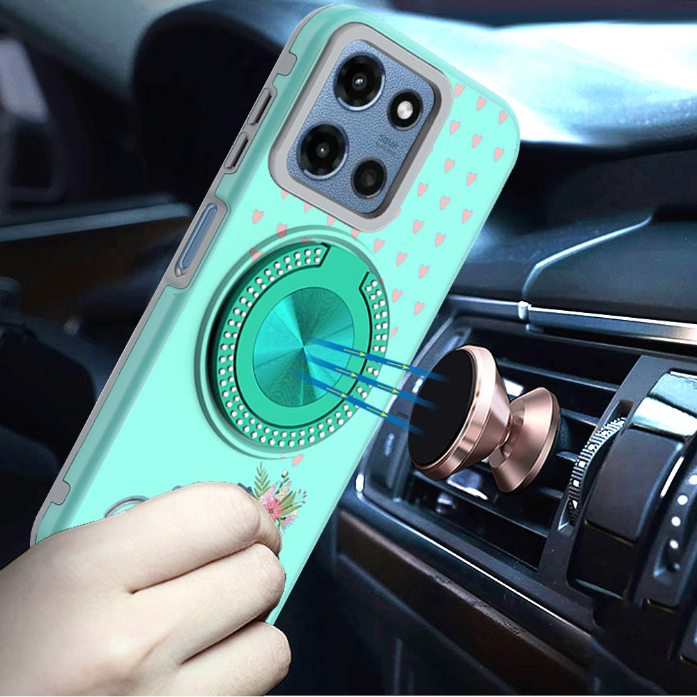 For Motorola Moto G 5G 2026/2025 Pattern Design Hybrid with Invisible Ring Stand & Magnetic Back, Shockproof Protective Grip Case Cover