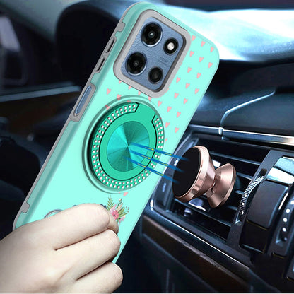 For Motorola Moto G 5G 2026/2025 Pattern Design Hybrid with Invisible Ring Stand & Magnetic Back, Shockproof Protective Grip Case Cover