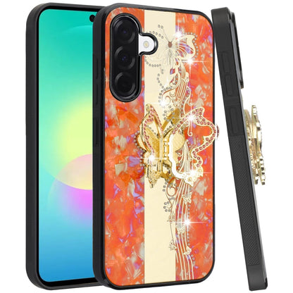 Phone Case for Samsung Galaxy A27 5G Diamond 3D Fashion Floral Glitter Engraved Luxury Bling Hybrid Shockproof Chrome Edge Protective Grip Cover