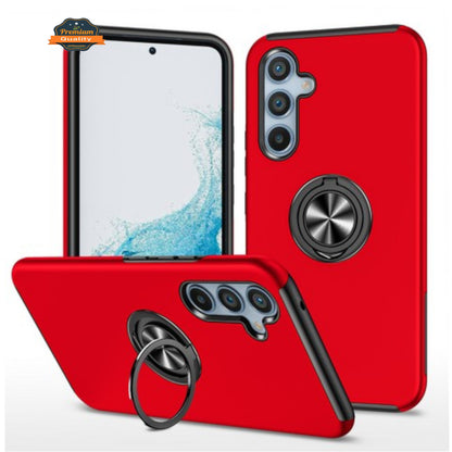 For Samsung Galaxy A17 5G Military Grade Hybrid Case with Flat Metal Ring 360° Rotation Kickstand, Slim Fit Back Hard PC Case Cover