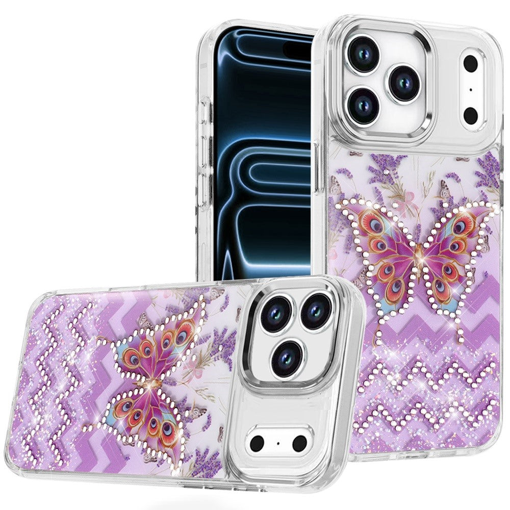 Phone Case for Apple iPhone 17 Pro Max Butterfly Resin Epoxy Diamond Bling Metal Edge Shockproof Hybrid Luxury Protective Durable Stylish Fashion Grip Cover