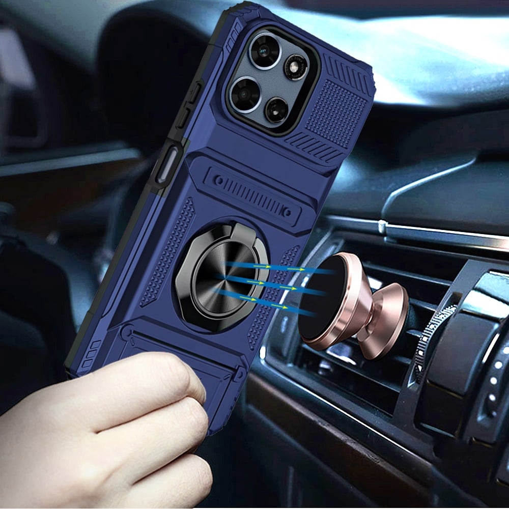 Phone Case for Motorola Moto G 5G 2026 / 2025 Multi Functional Card Slot Shockproof Metal Ring Hybrid Wallet Rugged Protective Grip Heavy Duty Durable Cover Blue