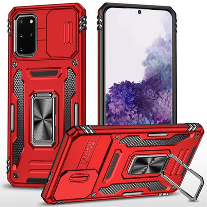 For Samsung Galaxy S20+ Plus Tough Hybrid Case with Movable Camera Window & Metal Ring Stand Shockproof Case Cover
