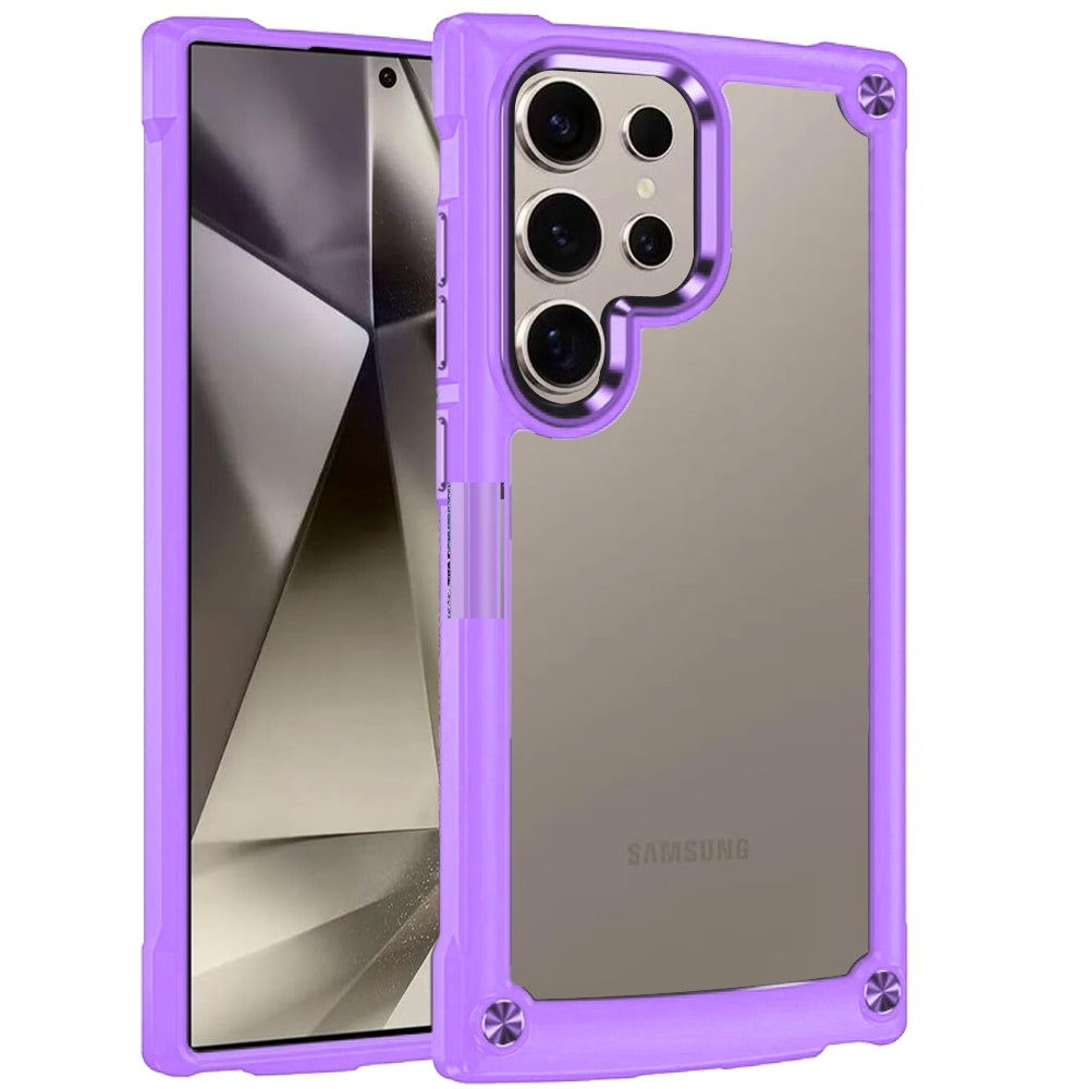 For Samsung Galaxy S25 Ultra Hybrid Transparent Rubber with Metal Buttons & Camera Edges Hard TPU Corner Frame Bumper Case Cover