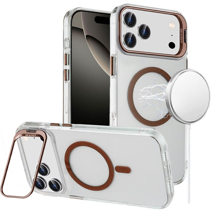 For Apple iPhone 17 Pro Max (6.9") Magnetic Back MagSafe Compatible Transparent Hybrid Drop Protection with Metallic Camera Stand Case Cover Dark Purple