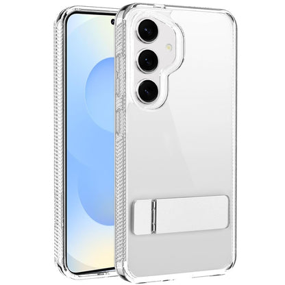 For Samsung Galaxy S25 Ultra Transparent with Sturdy Metal Kickstand Hybrid Dual Layer Tough Shock-Absorbent Slim Fit Hard PC + TPU Case Cover Clear