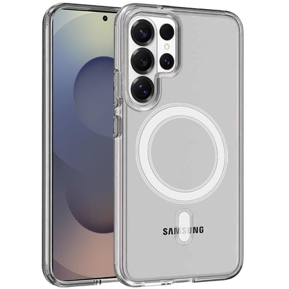 For Samsung Galaxy S26 Ultra MagSafe Compatible Transparent Hybrid Case with Magnetic Circle, Shock Absorption TPU Rubber Case Cover