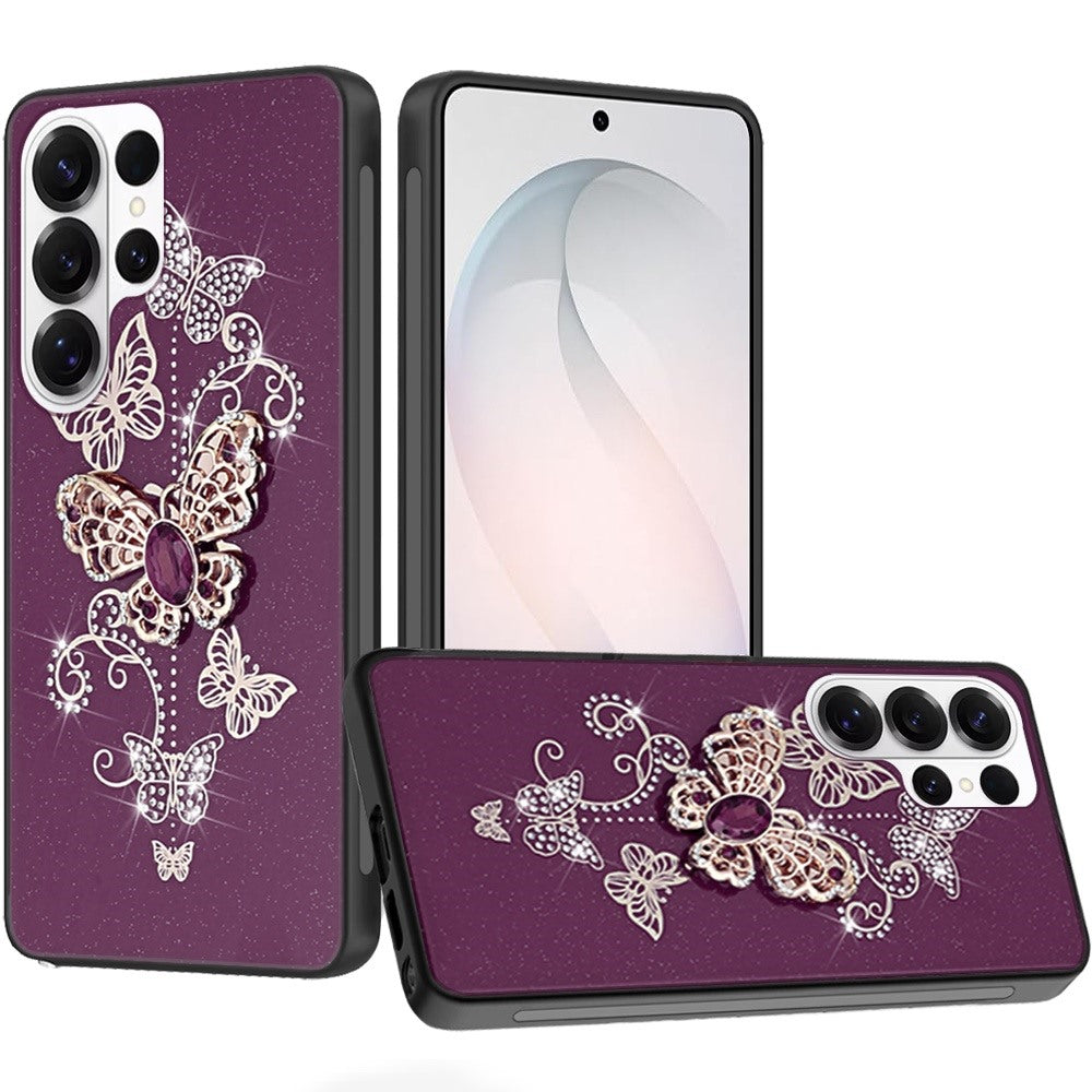 Phone Case for Samsung Galaxy S26 Ultra Diamond Glitter 3D Butterfly Engraved Luxury Bling Hybrid Shockproof Chrome Edge Protective Durable Grip Cover Purple