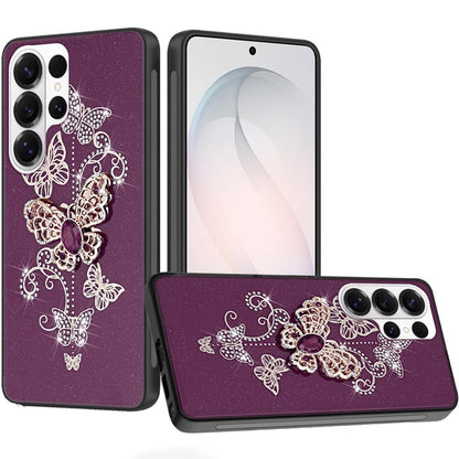 Phone Case for Samsung Galaxy S26 Ultra Diamond Glitter 3D Butterfly Engraved Luxury Bling Hybrid Shockproof Chrome Edge Protective Durable Grip Cover Purple