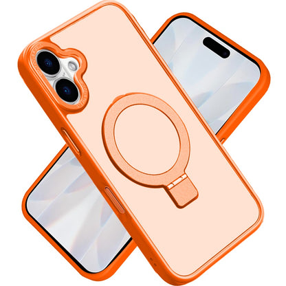 For Apple iPhone 17 (6.3") Magnetic Metal Matte Built-in Compatible with MagSafe Kickstand Hybrid Shock Armor TPU Case Cover Cosmic Orange