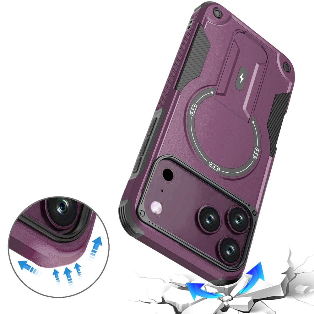 Phone Case for Apple iPhone 18 Pro/ 17 Pro Magnetic Kickstand Rugged Shockproof Armor Grip Anti Slip Heavy Duty Protective Matte Stand Hybrid Cover Purple