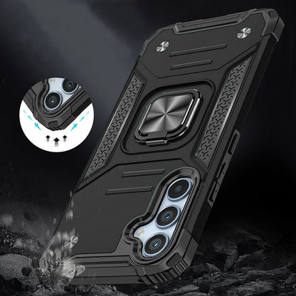 For Samsung Galaxy S25 /S24 Armor Hybrid Magnetic Stand with Ring Holder Kickstand Shockproof Heavy-Duty Durable Rugged TPU Dual Layer Case Cover Black