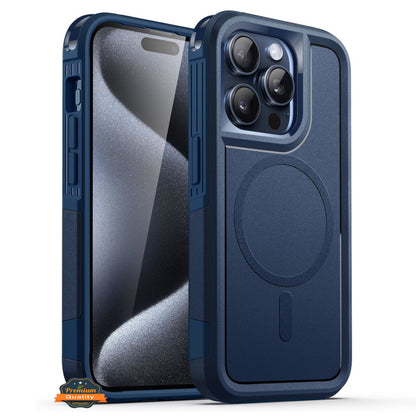 For Apple iPhone 15 Pro Max (6.7") Shockproof Heavy Duty Dual-Layer Rugged Magnetic Hybrid [Compatible with MagSafe]  Phone Case Cover