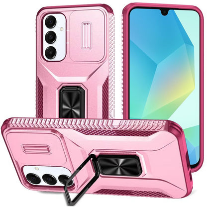 For Samsung Galaxy A16 5G Case, Camera Cover with Magnetic Rotation Ring Stand, Military Grade Hybrid Hard TPU Shockproof Case Cover Pink+Burgundy