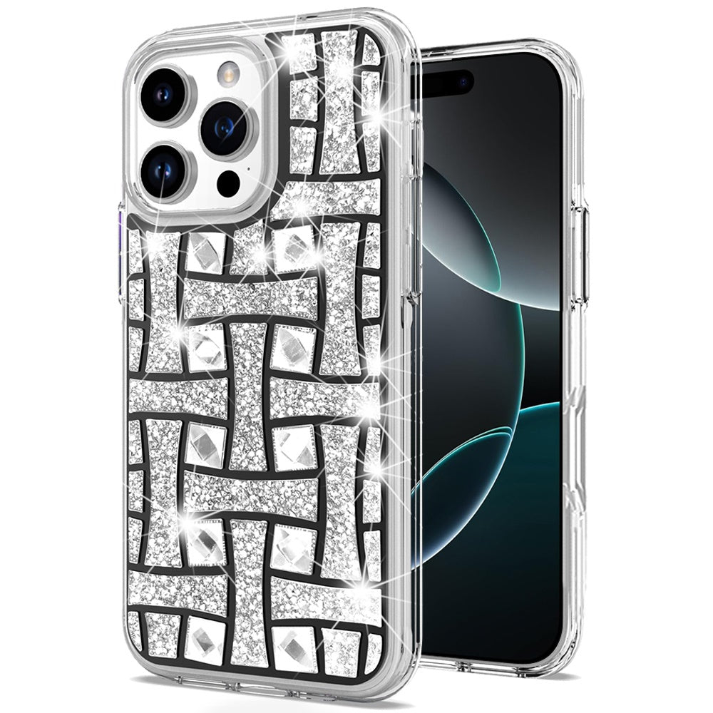 For Apple iPhone 16 Pro (6.3") Sparkly 3D Design Diamond Shockproof Protective Bling Rhinestone Hybrid Skin PC + TPU Case Cover