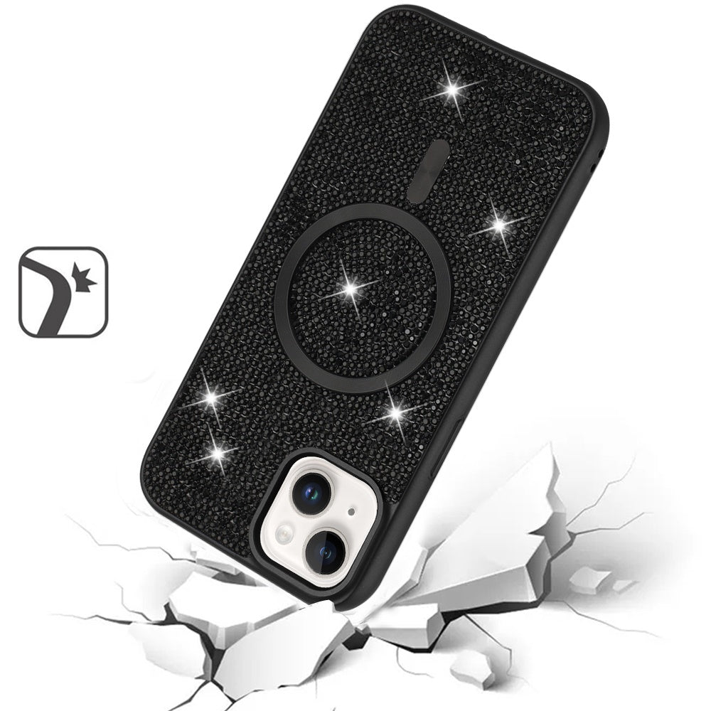 For Apple iPhone 14 Pro Max Diamond Pattern Bling Sparkly Shockproof Protective with Stylish Crystal Design Compatible with Magsafe Case Cover