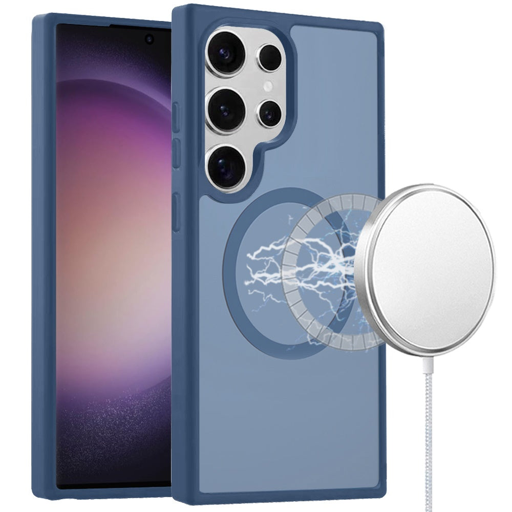 Phone Case for Samsung Galaxy S23 Ultra Magnetic Matte Hybrid Shockproof Smooth Grip Durable Camera Protection Anti-Slip Soft Touch TPU Armor Cover Blue