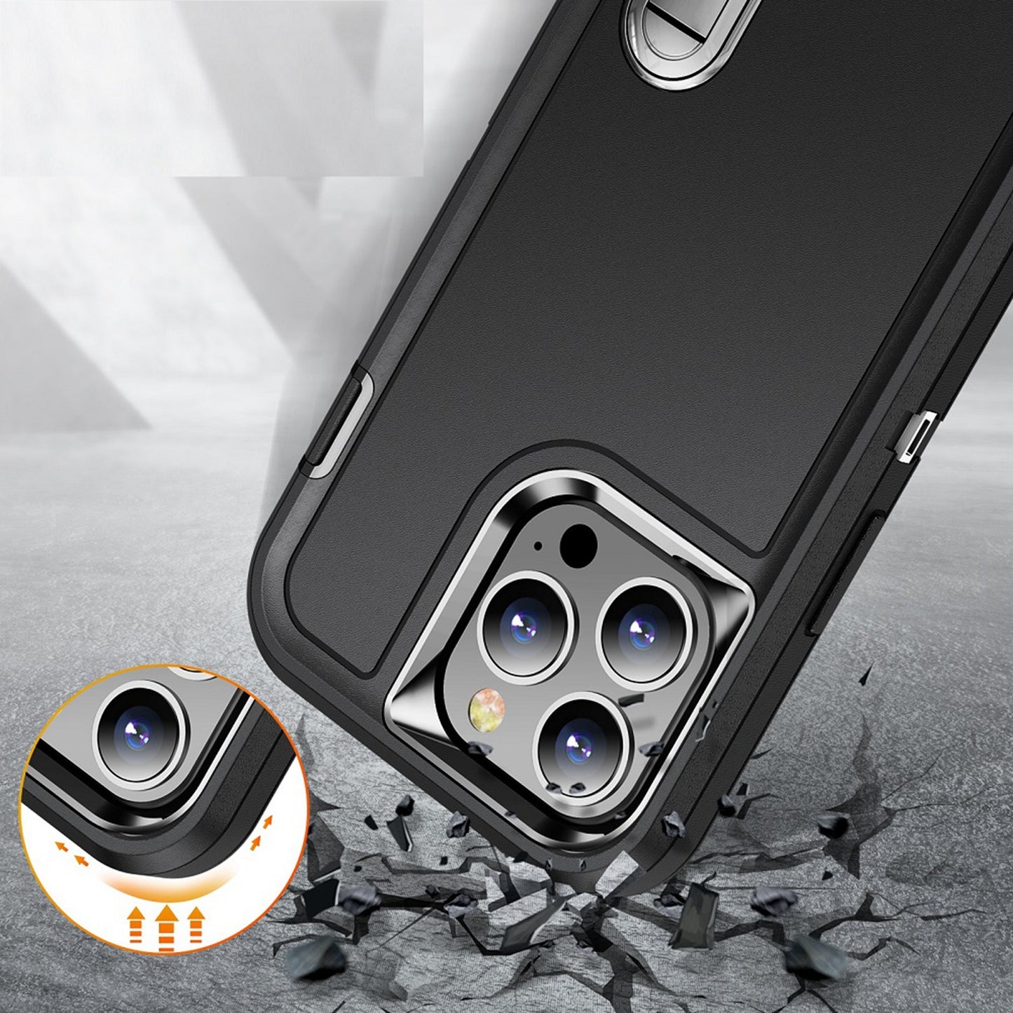 For Apple iPhone 16 Plus (6.7") Hybrid 3 Layers Hard 3in1 Shockproof with Kickstand Heavy Duty Hard TPU Rubber Anti-Drop Case Cover Black