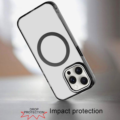 For Apple iPhone 15 Pro Max Transparent Back Hybrid Case - Magnetic Circle, Color Frame, Metal Buttons, MagSafe Compatible Case Cover