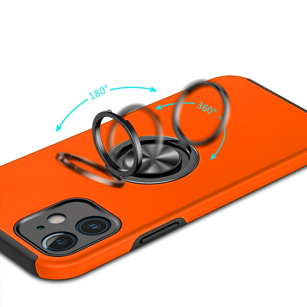 For Apple iPhone 11 Hybrid 360 Degree Rotatable Metal Invisible Ring Stand Holder Slim Fit Magnetic Car Mount Shockproof Case Cover
