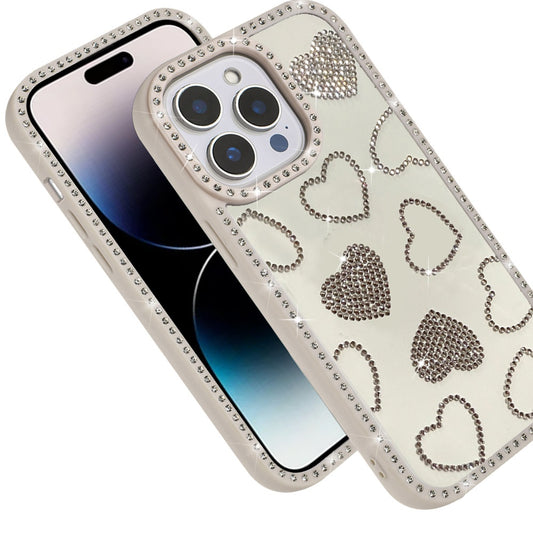 For iPhone 14 Pro Max (6.7") Spread Love Glitter Shimmer Bling Diamond Edge Hybrid Drop Protection Shockproof Design Case Cover