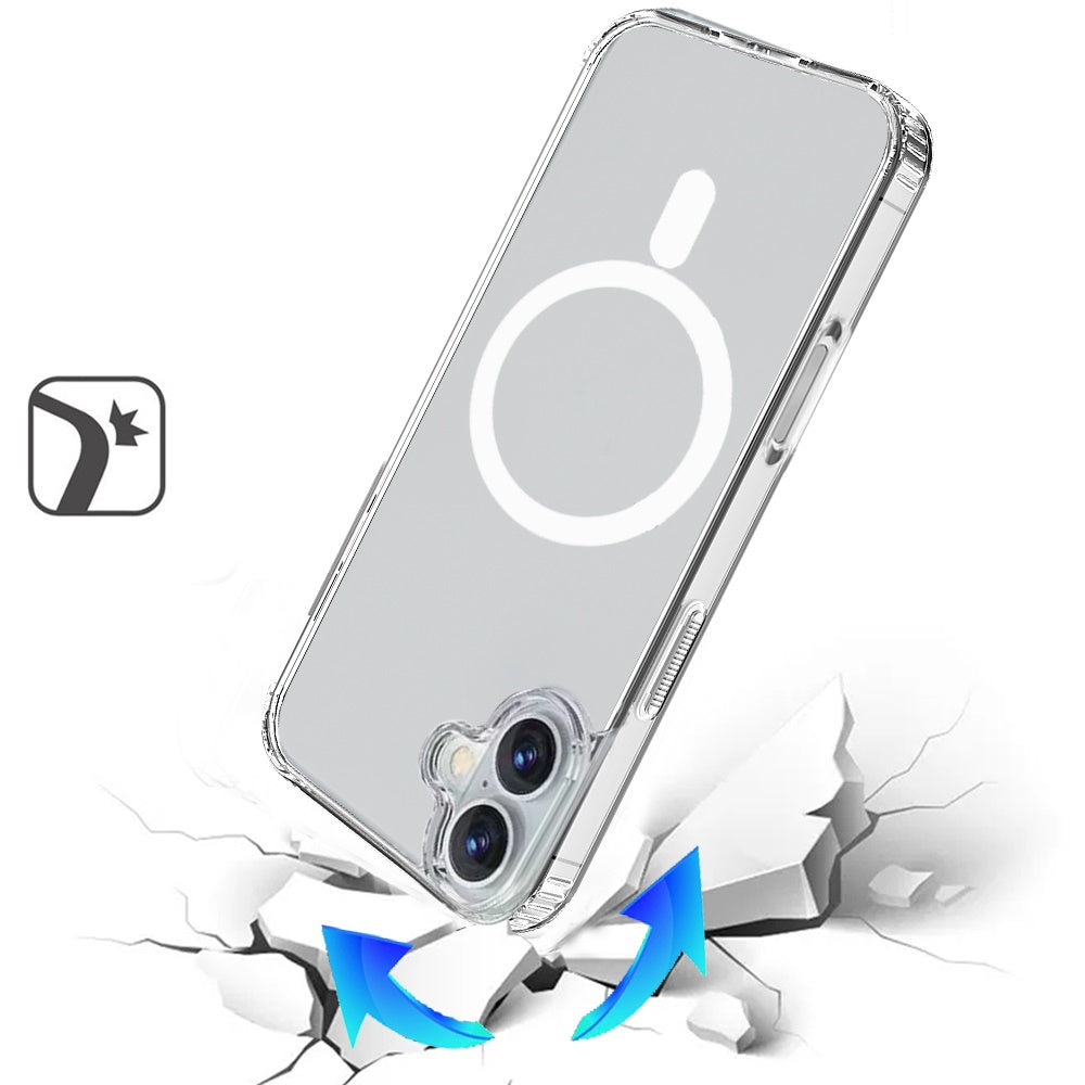 For Apple iPhone 17 Classic Hybrid True Transparent Magnetic Circle - Shockproof Hybrid Clear Bumper, Compatible with MagSafe Case Cover Cosmic Orange