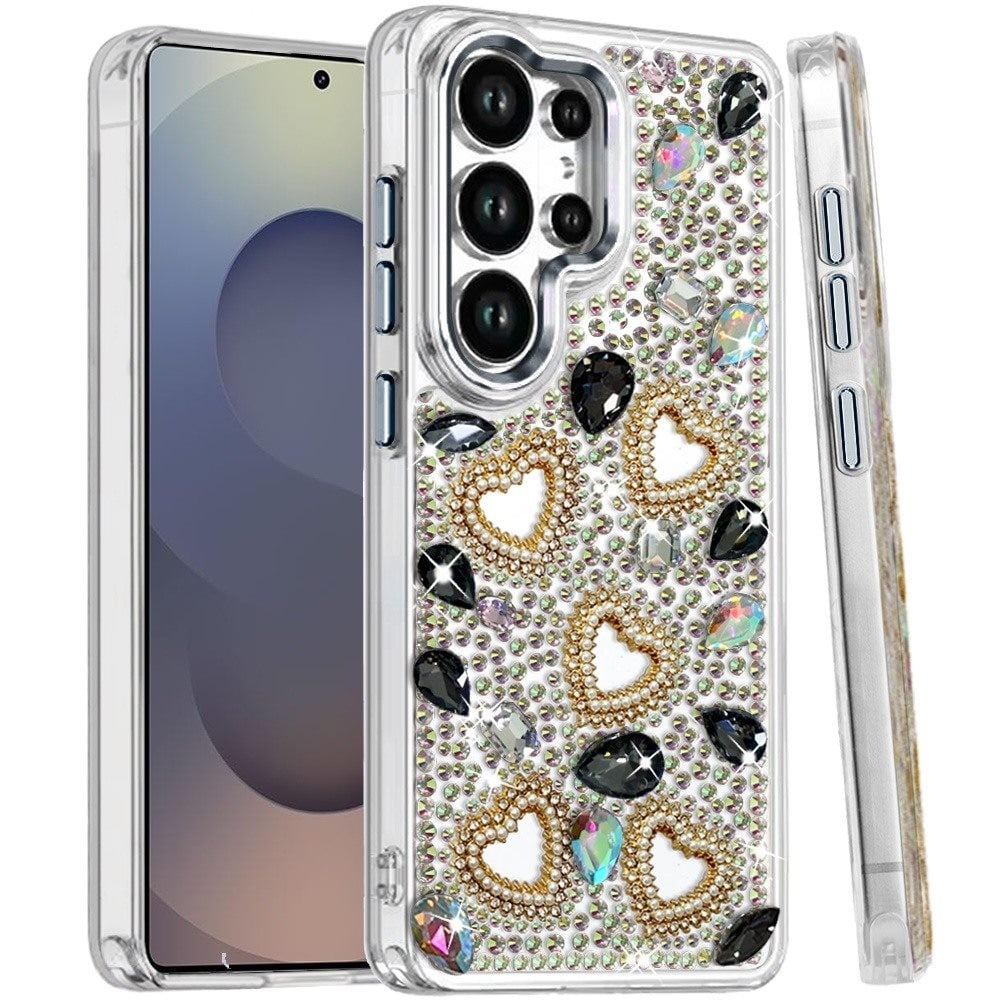 Phone Case for Samsung Galaxy S25 Ultra Luxury Crystal Heart Rhinestone Diamond Bling Shockproof Hybrid Glitter Protective Stylish Durable Grip Cover