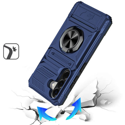For Samsung Galaxy A37 2X Card Slot Metal Ring Stand Hybrid Shockproof Heavy Duty Drop Protection Multi Functional Design Case Cover