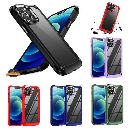 For Apple iPhone 15 Pro (6.1") Heavy Duty Hybrid Clear back Shield Hard PC + TPU Bumper Edge Frame Shockproof  Phone Case Cover
