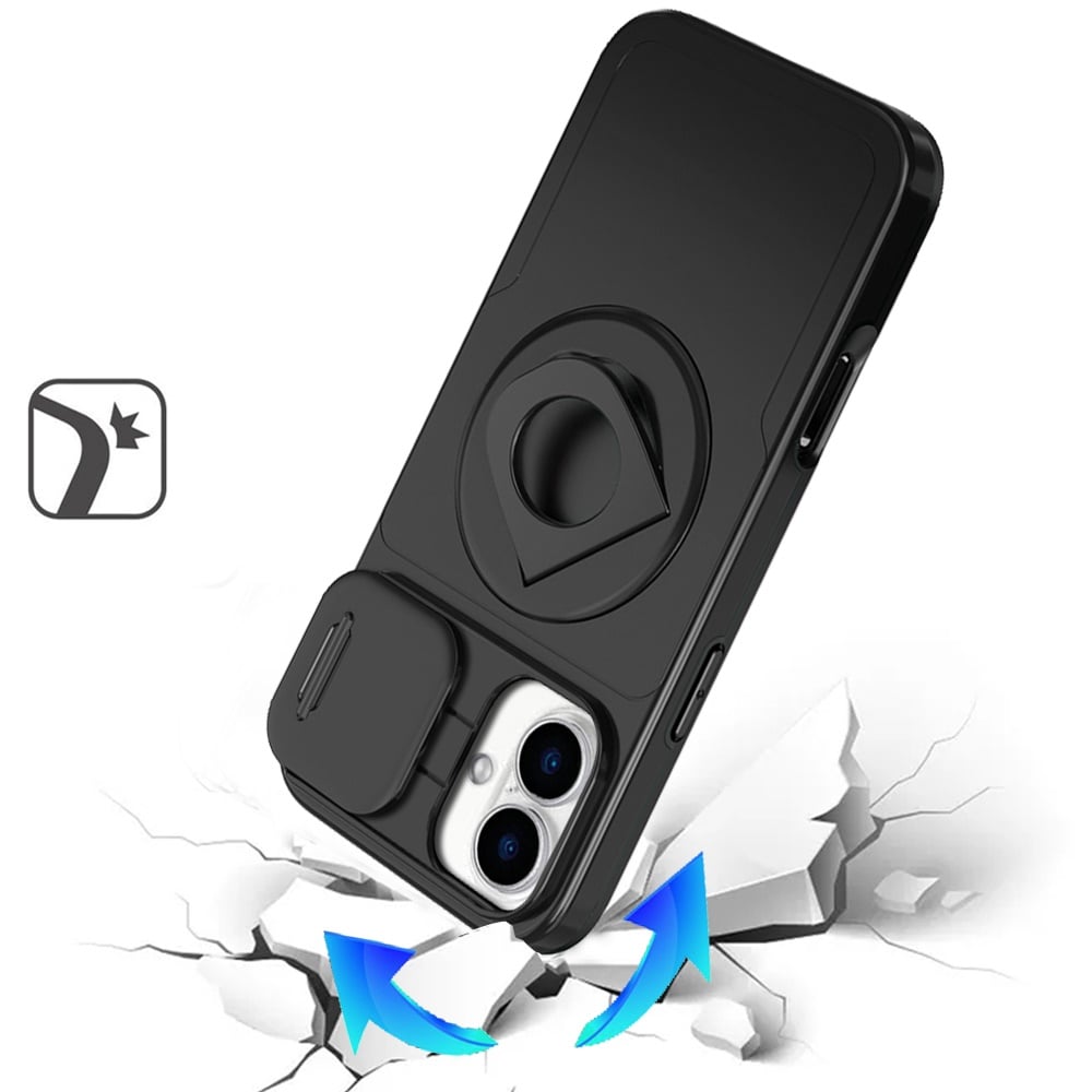 For Apple iPhone 17 (6.3") Full Coverage with Camera Window, Magnetic Circle, Rotatable Ring Stand, MagSafe Compatible, Shockproof Hybrid Protectiv Case Cover