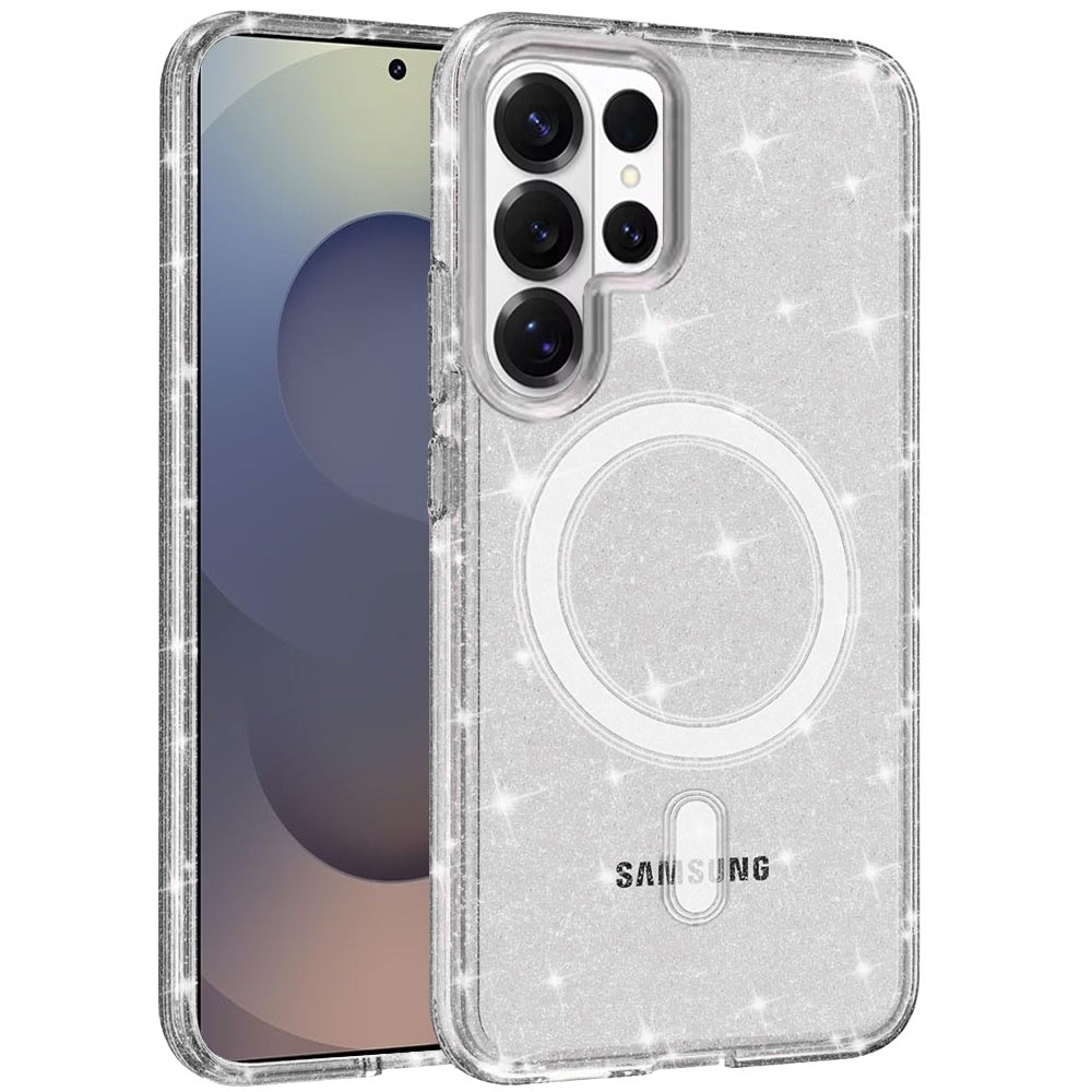 For Samsung Galaxy S26 Ultra MagSafe Compatible Glitter Sparkle Bling Hybrid Case with Magnetic Circle, Slim TPU & Hard PC Frame Case Cover