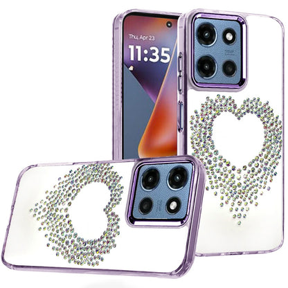 For Motorola Moto G Play 5G 2026 Angel Hearts Bling Glitter Diamond Hybrid TPU Cover, Colorful Frame Shockproof Protective Back Case Cover Purple