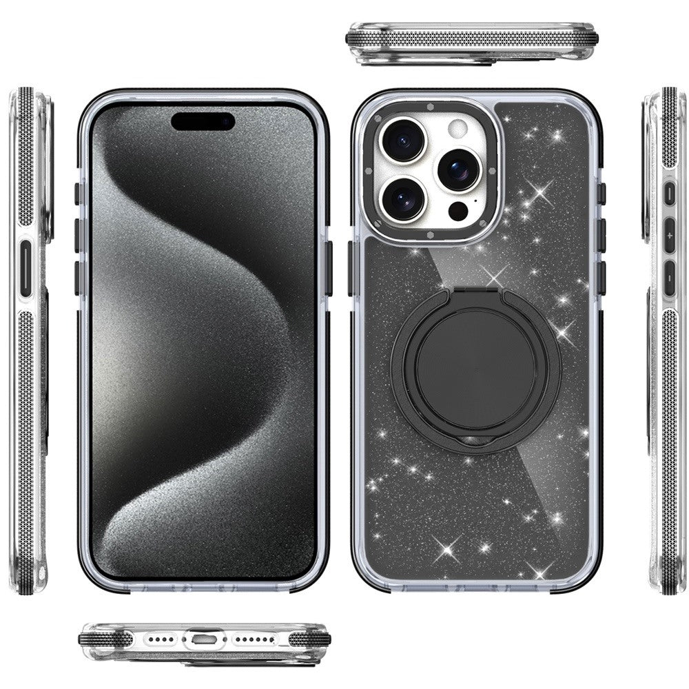 For Samsung Galaxy Z Flip 7 Slim Bling Glitter Sparkly Shimmer Hybrid with Magnetic Ring and 360° Rotational Stand [Compatible with Magsafe] Case Cover
