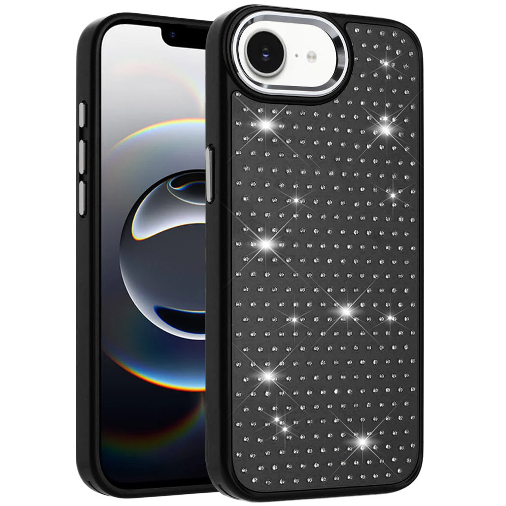 For Apple iPhone 17E /16E Bling Diamond Metallic, Full Sparkle Chrome Edged Hybrid Protective Shockproof Case Cover