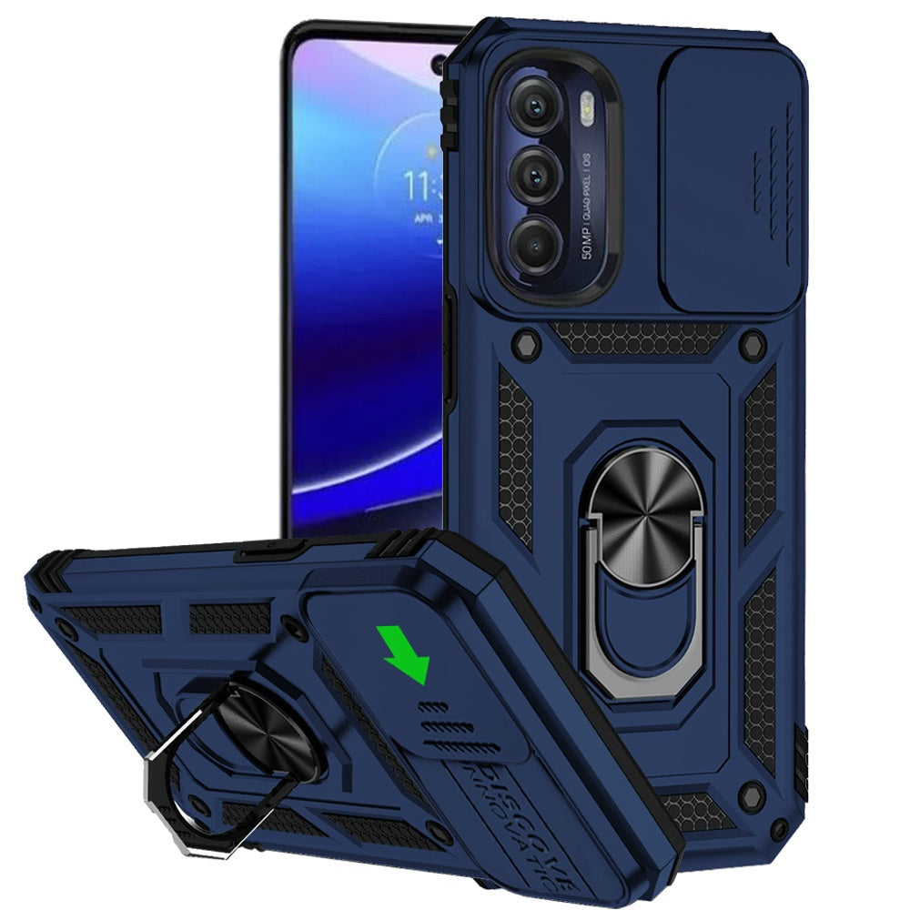 For Samsung Galaxy S20 Ultra Hybrid Ring Shockproof with 360° Rotate Ring Kickstand, Camera Lens Protection, Soft Edge Bumper Case Cover Blue