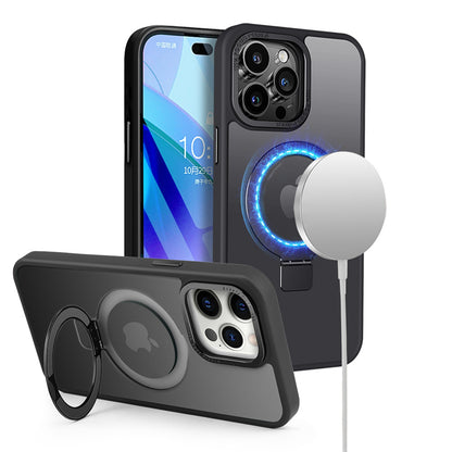 For Apple iPhone 16e Magnetic Metal Matte with Built-in MagSafe Stand, Hybrid Shockproof Armor, TPU Frame Case Cover