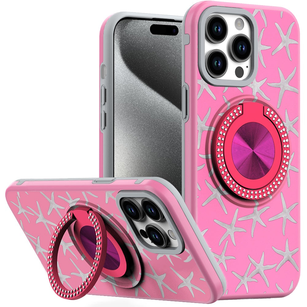 For Samsung Galaxy S26+ / S26 Plus Pattern Design Hybrid with Invisible Ring Stand & Magnetic Back, Shockproof Protective Grip Case Cover